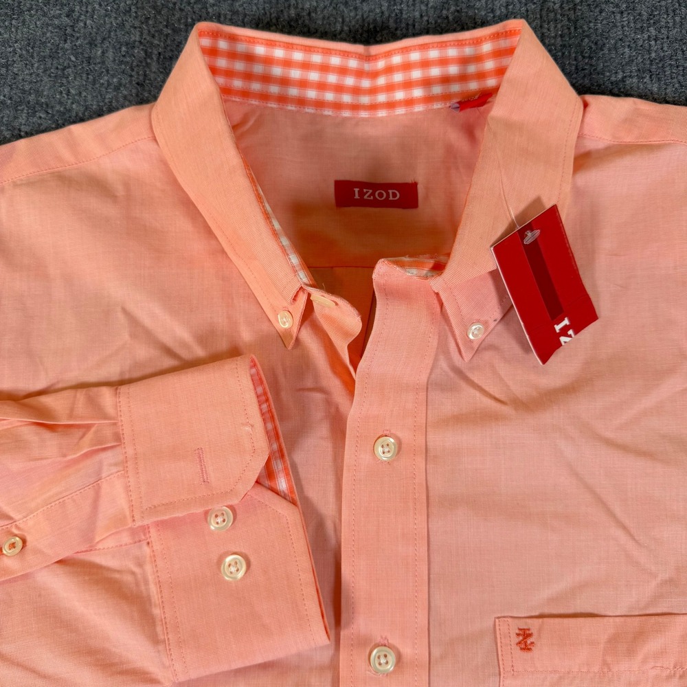 IZOD Essentials Mens XL Long Sleeve Button Down Shirt Living Coral Orange NEW‎